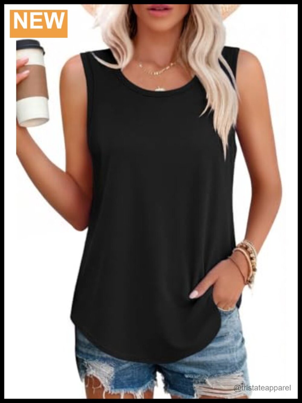Women's Sleeveless Scoop Neck Tank Top Loose Fit Casual Summer Tunic